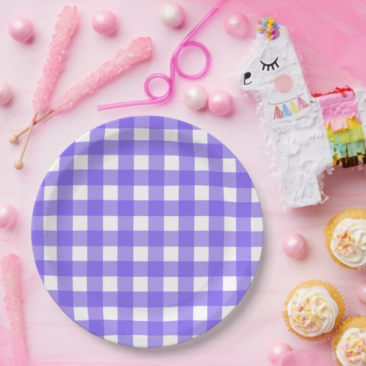 Periwinkle en witte gingham papieren bordje (Feest)