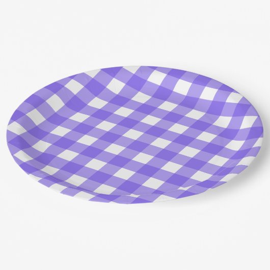 Periwinkle en witte gingham papieren bordje (Gekanteld)