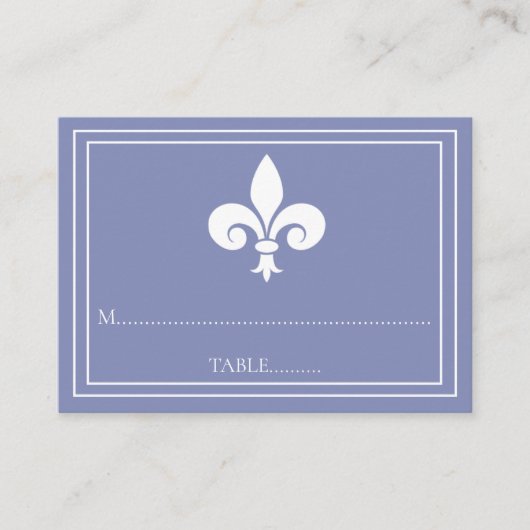 Periwinkle Fleur de Lis Mariage Cartes de Place (Devant)