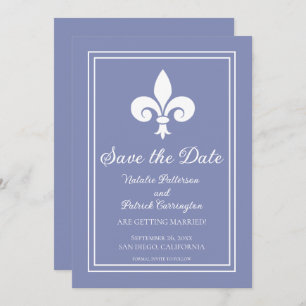 Periwinkle Fleur de Lis Save the Date Invite Kaart