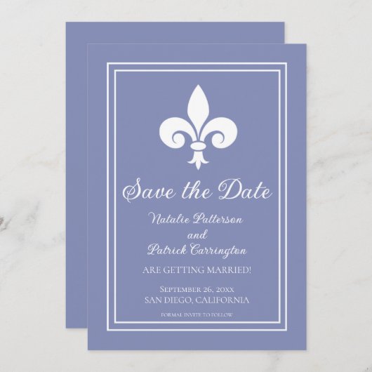 Periwinkle Fleur de Lis Save the Date Uitnodiging (Voorkant / Achterkant)