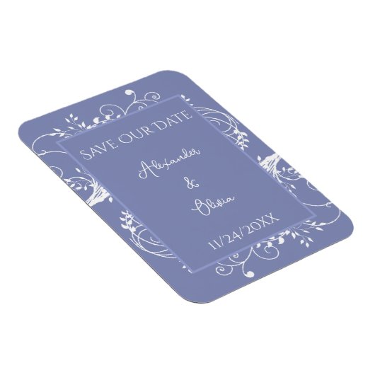 Périwinkle Flourish Save the Date Magnet (Côté Droit)