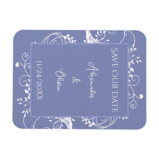 Périwinkle Flourish Save the Date Magnet (Horizontal)