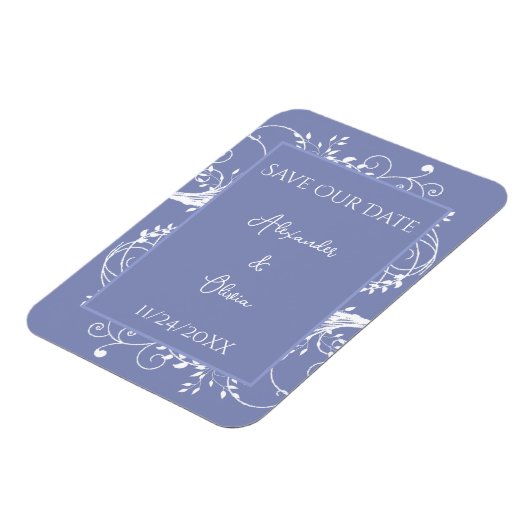 Périwinkle Flourish Save the Date Magnet (Côté Gauche)