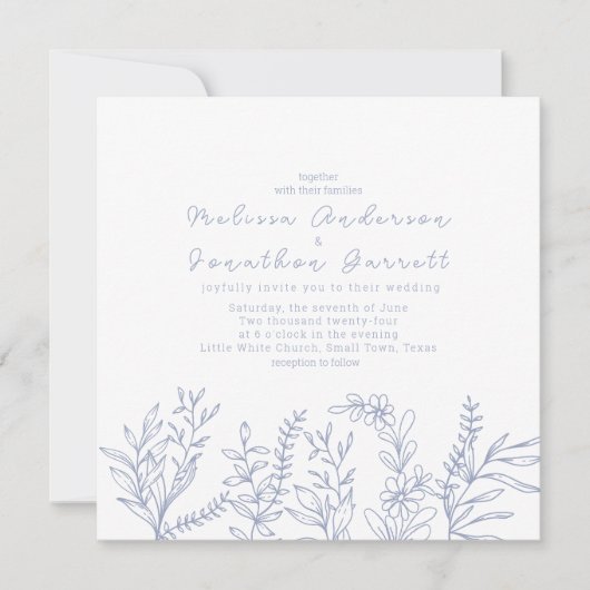 Periwinkle Flowers Rozen bruiloft uitnodiging (Voorkant)