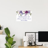 Periwinkle Fuchsia Vrijgezellenfeest Floral Welkom Poster (Thuiskantoor)