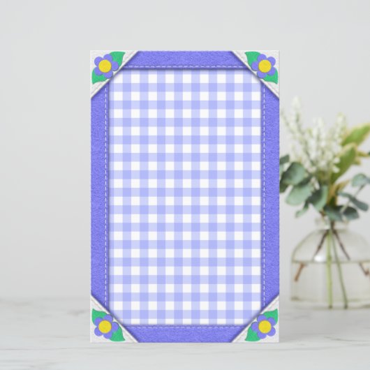 Periwinkle Gingham controleert briefpapier (Staand voorkant)