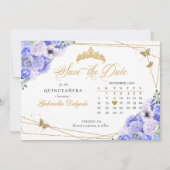 Periwinkle & Gold Quinceañera De datum opslaan Kaart (Voorkant)