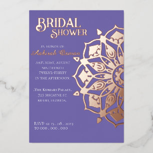 Periwinkle GoldIndian Henna Mandala Vrijgezellenfe Folie Uitnodiging