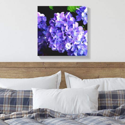 Periwinkle hydrangeas paardenbloemen blauwe bloeme canvas afdruk (Insitu (Slaapkamer))