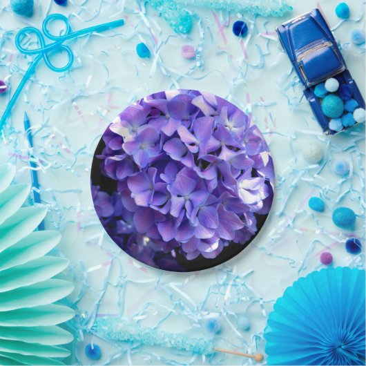 Periwinkle hydrangeas paardenbloemen blauwe bloeme papieren bordje (Feest)