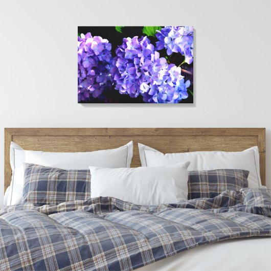 Periwinkle hydrangeas paarse blauwe bloem canvas afdruk (Insitu (Slaapkamer))