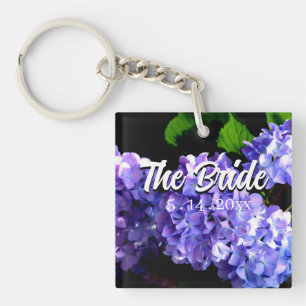 Periwinkle hydrangeas paarse blauwe bloemen Bride Sleutelhanger
