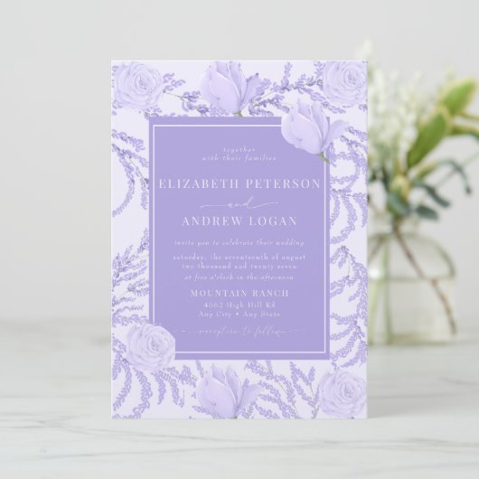 Périwinkle | Invitations de mariage de fleurs (Debout devant)