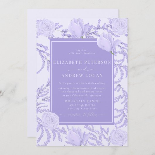 Périwinkle | Invitations de mariage de fleurs (Devant / Derrière)