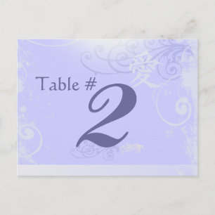 Periwinkle Kanji Love Swirl Wedding Table Number Briefkaart