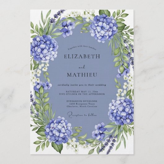 Periwinkle Lush Botanical Wedding Kaart (Voorkant)