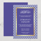 Periwinkle Marokkaanse Quatrefoil Patroon Aqiqah Kaart (Voorkant / Achterkant)