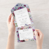 Periwinkle Maroon & Blush Rustiek Bloemen Diner All In One Uitnodiging (Afscheurbaar)