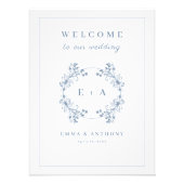 Periwinkle Monogram Bruiloft Welkomstbord Foto Afdruk (Voorkant)