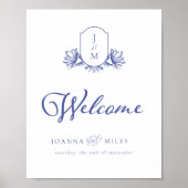 Periwinkle Monogram Crest Welkomstteken Poster (Voorkant)
