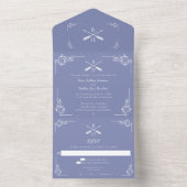 Periwinkle Monogram en Pijlen Bruiloft All In One Uitnodiging (Binnen)