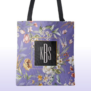 Periwinkle Monogram Fine Art Bloemen Schouderschou Draagtas