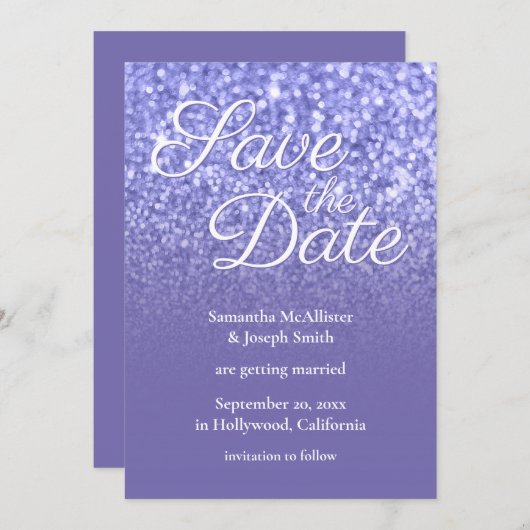 Periwinkle Ombre Glitter sparen de Datum Kaart (Voorkant / Achterkant)