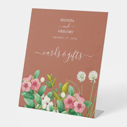 Periwinkle Oranje Terracotta Cards Gifts Wedding Reclamebord Met Voetstuk (Voorkant)