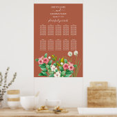 Periwinkle Oranje Terracotta Wedding Seding Chart Poster (Keuken)
