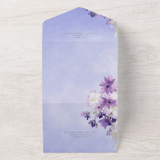 Periwinkle Paars Boho Floral Dinner All In One Uitnodiging (Buitenkant)