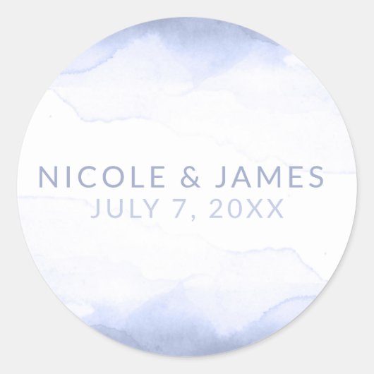 Periwinkle Paarse Waterverf Modern Chique bruiloft Ronde Sticker (Voorkant)