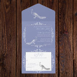 Périwinkle Peacock fleurit tout en une invitation<br><div class="desc">Invités d'Invitations à votre prochain mariage avec une Invitation de mariage Periwinkle Peacock Flourish All in One. Le design Invitation est orné d'un élégant paon orné de fioritures avec une carte de réponse perforée. Personnalisez avec les noms du marié et de la mariée ainsi que la date et l'emplacement du...</div>