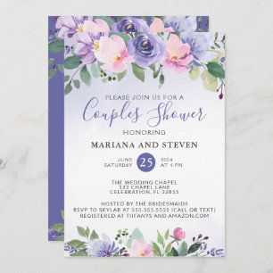 Periwinkle Pink Floral Wedding Couples Shower Kaart