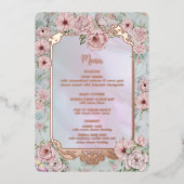 Periwinkle Pioen Bruiloft Folie Menu Kaart (Voorkant)