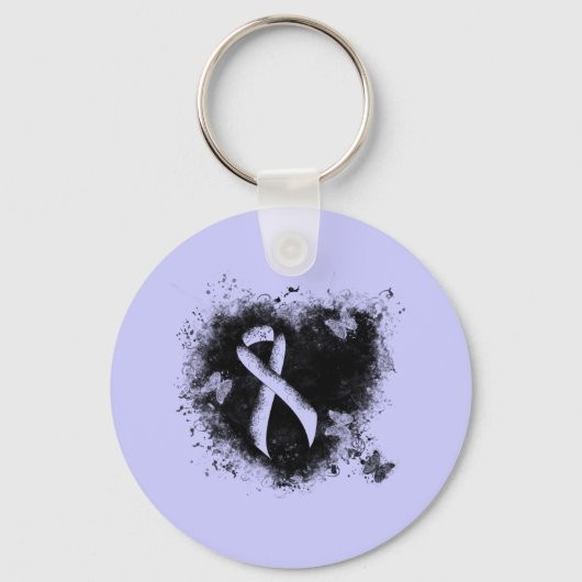 Periwinkle Ribbon Grunge Heart Sleutelhanger (Voorkant)