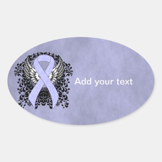 Periwinkle Ribbon met Wings Ovale Sticker (Voorkant)