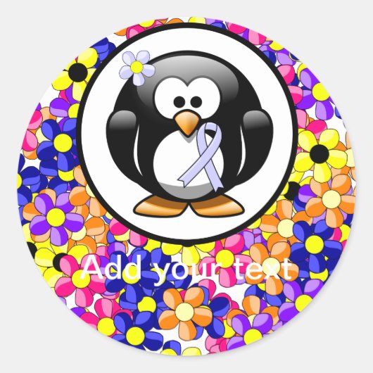 Periwinkle Ribbon Penguin Ronde Sticker (Voorkant)