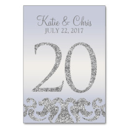 Periwinkle Silver Glitter Look Tafelnummers-20 Kaart
