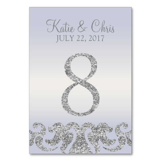Periwinkle Silver Glitter Look Tafelnummers-8 Kaart (Voorkant)