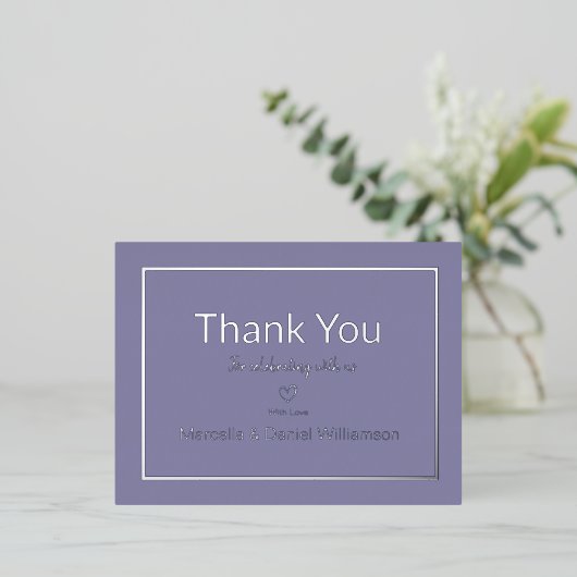 Periwinkle Simple Weddenschap Bedankt Folie Uitnodiging Briefkaart (Staand Voorkant)