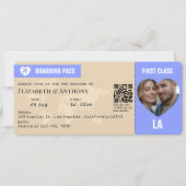 Periwinkle & Warm Sand Boarding Pass Wedding Kaart (Voorkant)