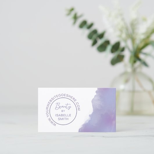 Periwinkle Waterverf Elegant Circle QR Code Visitekaartje (Staand voorkant)