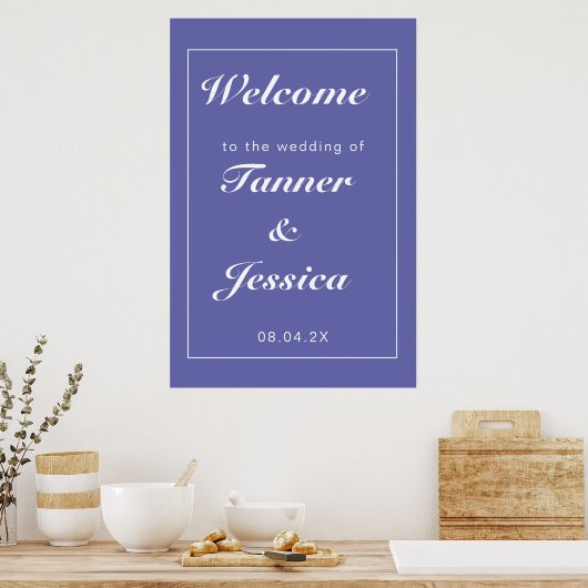 Periwinkle & White Modern Weddenschap Welkom Poster (Keuken)