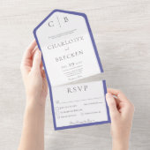 Periwinkle & White Monogram Minimale Dinner All In One Uitnodiging (Afscheurbaar)