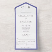 Periwinkle & White Monogram Minimale Dinner All In One Uitnodiging (Binnen)
