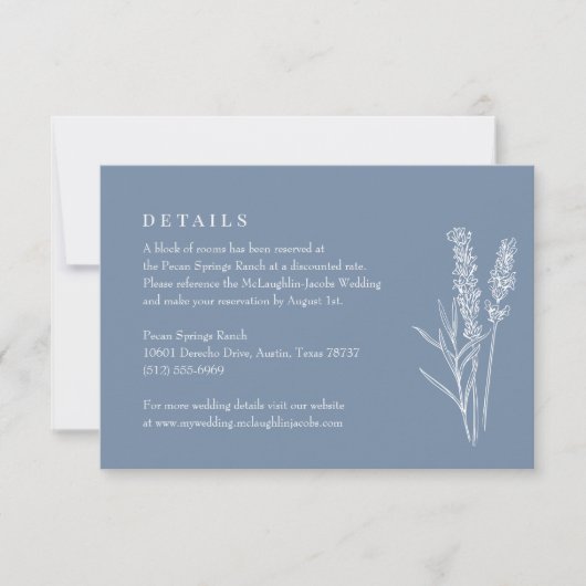Periwinkle Wildflower Wedding Details Enclosure RSVP Kaartje (Voorkant)