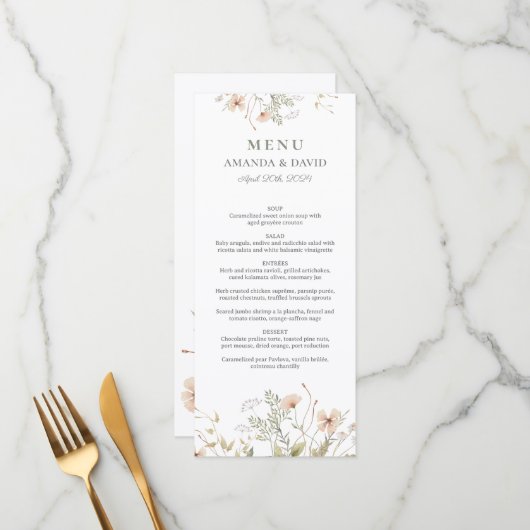 Periwinkle Wildflower Wedding Flat Menu (Voorkant / Achterkant in situ)