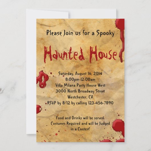 Perkament Bloed Splatter Haunted House Kaart (Voorkant)