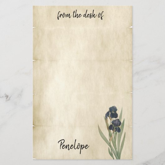  Perkament Botanische Irissen met Naam Briefpapier (Voorkant)